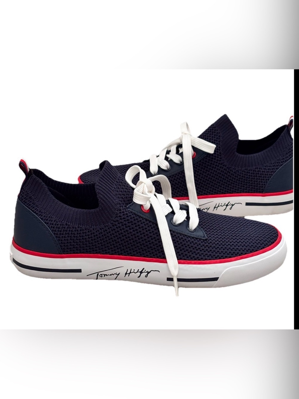 Tommy Hilfiger Navy Gessie Stretch Knit  Sneaker size 8 M EUC
